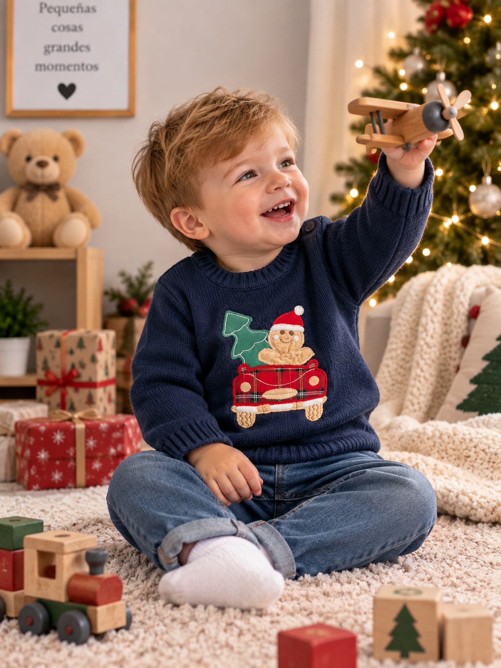 Jersey de Punto Bebé Niño Azul Marino Orsetto di Natale