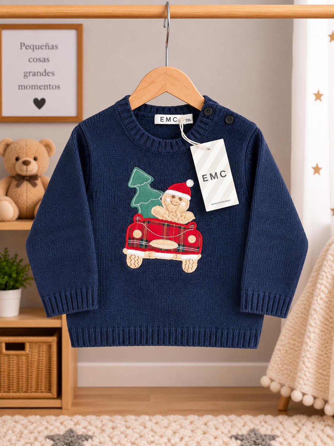 Jersey de Punto Bebé Niño Azul Marino Orsetto di Natale