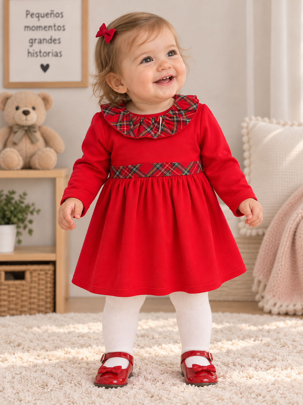 Vestido Rojo con Cuello de Cuadros Escoceses