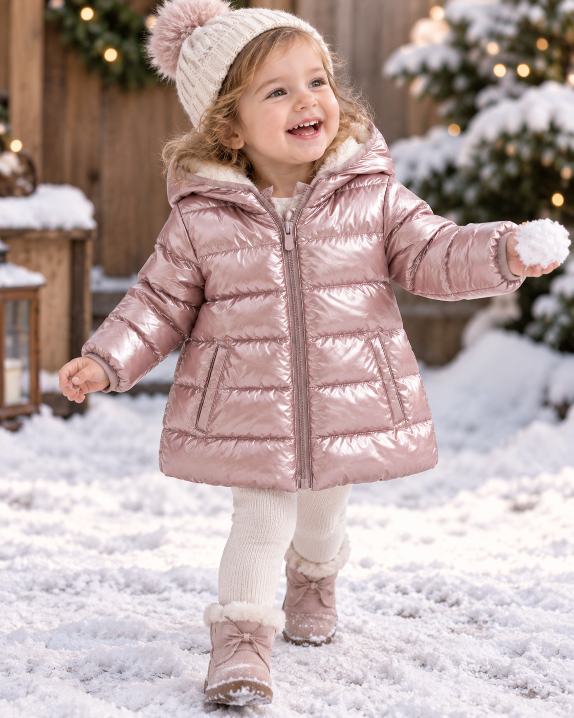 Chaqueta Acolchada Bebé Niña Rosa Perla
