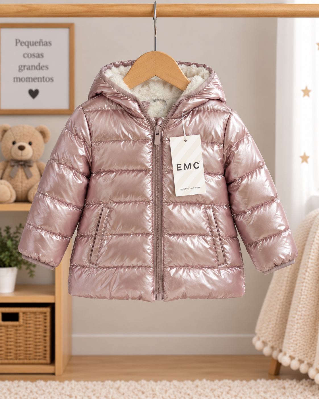 Chaqueta Acolchada Bebé Niña Rosa Perla