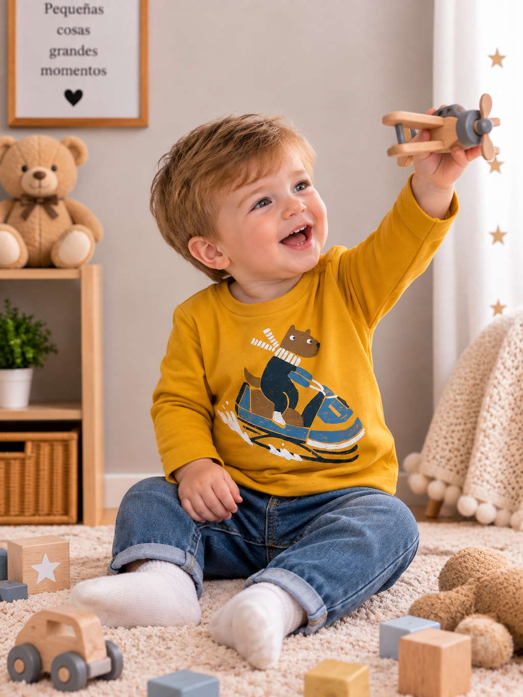 Camiseta Manga Larga Bebé Niño Amarilla Piccolo Orso
