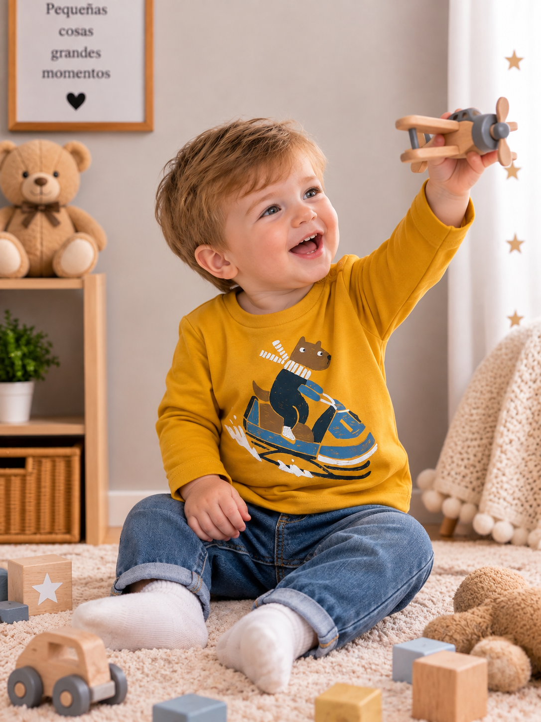 Camiseta Manga Larga Bebé Niño Amarilla Piccolo Orso
