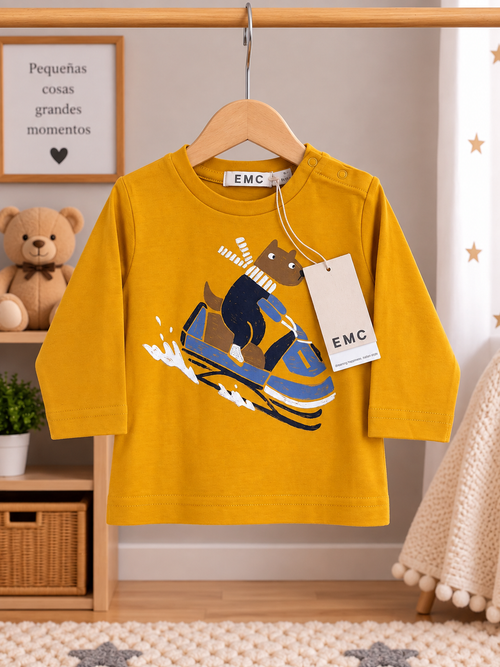 Camiseta Manga Larga Bebé Niño Amarilla Piccolo Orso